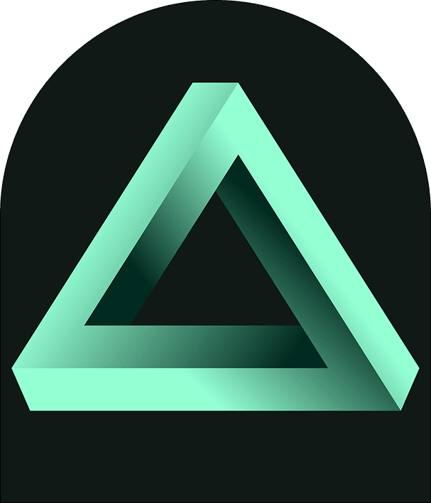 A glowing turquoise Penrose triangle illusion on black.